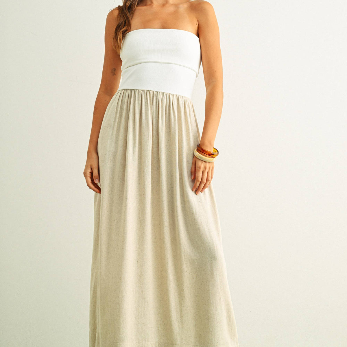 house of sienna linen dress The Sienna Linen Combo Maxi Dress Medium