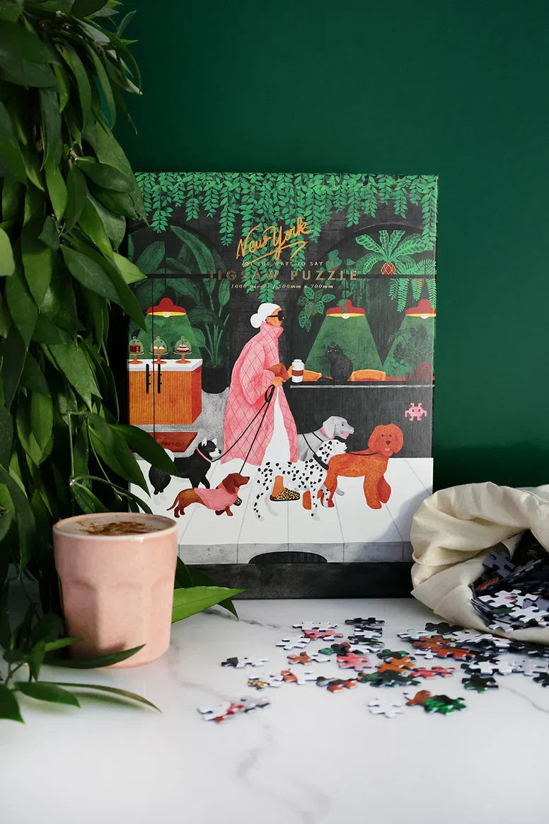 puzzle of woman walking dogs 