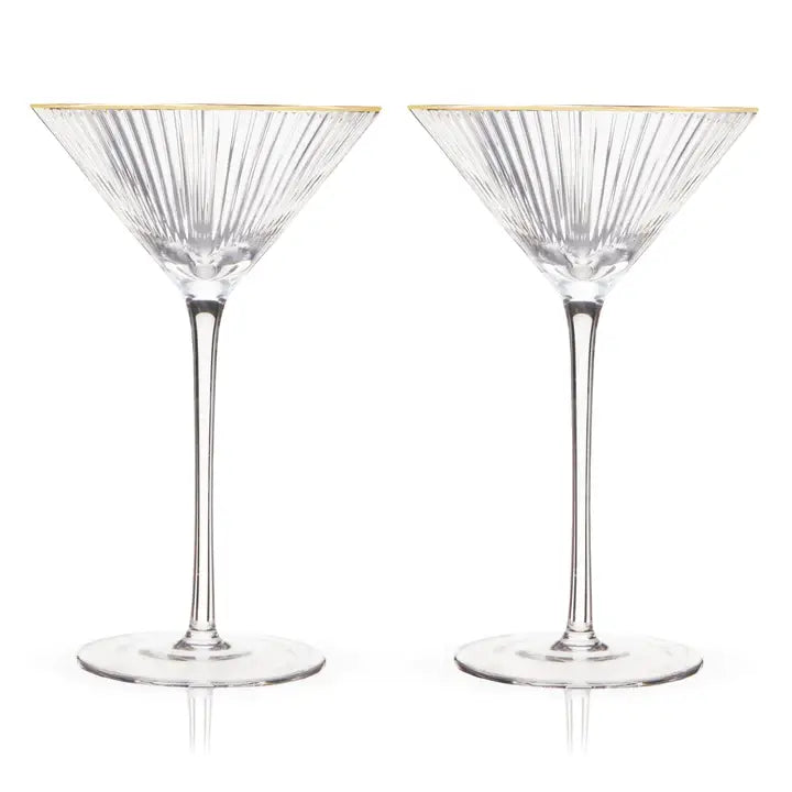 Gold-Rimmed Crystal Martini Glasses - Set of 2