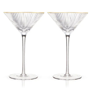 Gold-Rimmed Crystal Martini Glasses - Set of 2