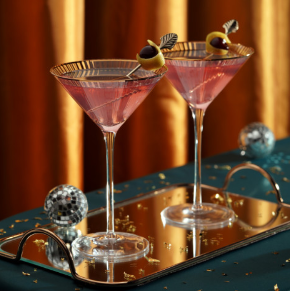 Gold-Rimmed Crystal Martini Glasses - Set of 2
