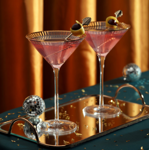 Gold-Rimmed Crystal Martini Glasses - Set of 2